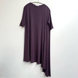 Mimu Maxi Jersey Cascade Dress Asymmetrical Eggplant Plum Purple Jersey Stretch